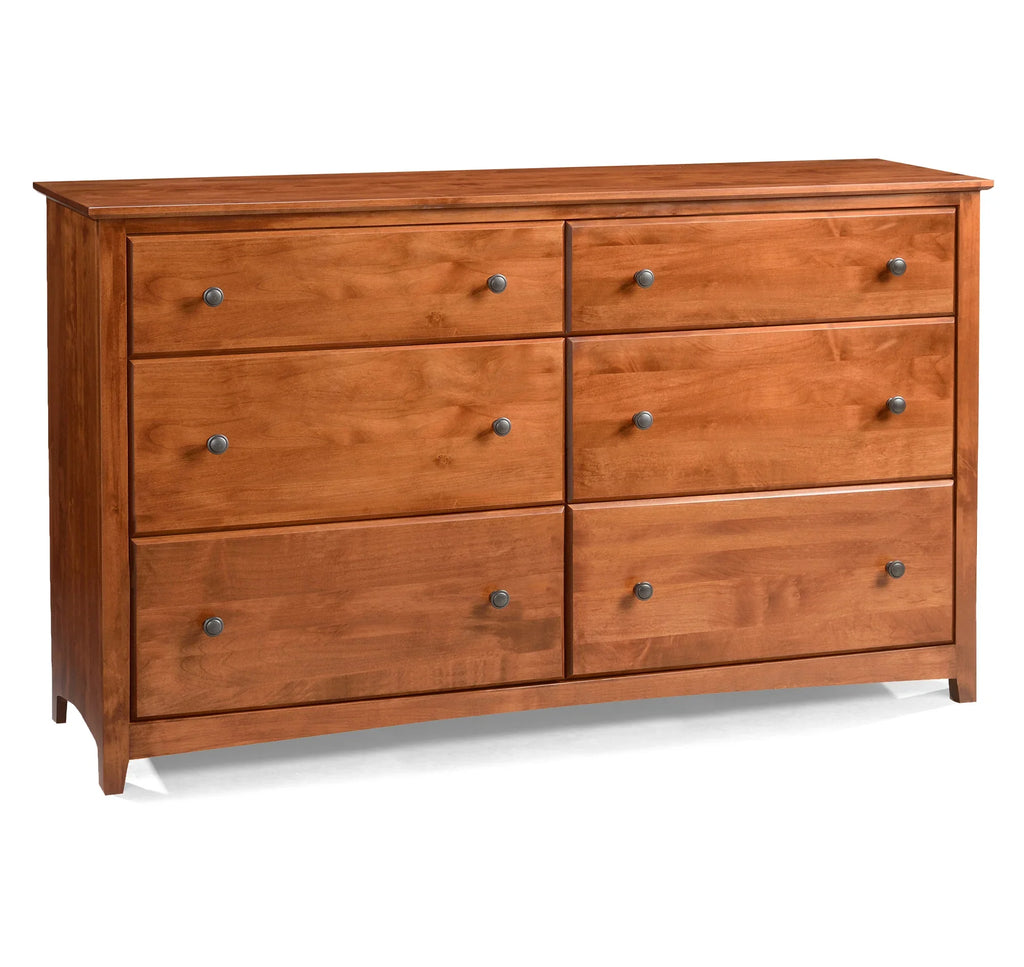 Alder Shaker 6 Drawer Dresser - Woodcraft Furniture