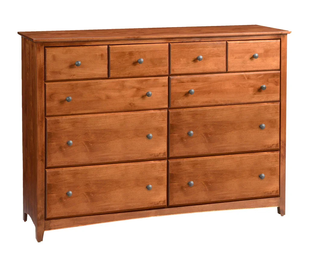Alder Shaker 10 Drawer Dresser - Woodcraft Furniture