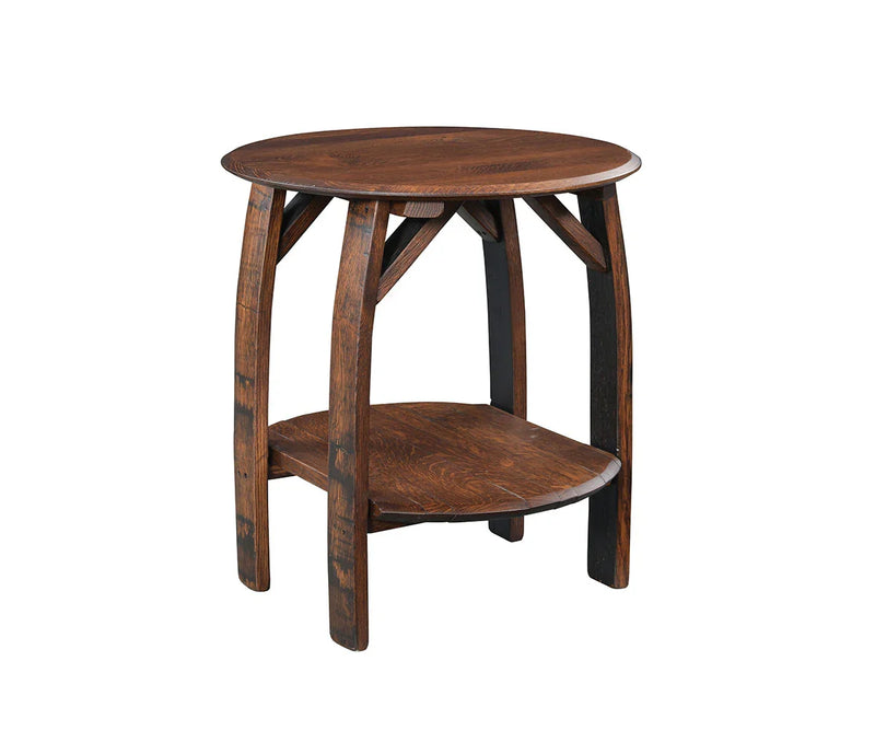 Deluxe Whiskey Barrel Round End Table - Woodcraft Furniture