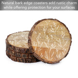 "White Flower Stems" Single Mango Wood Bark Edged Coasters