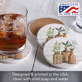 Nature's Greenery Round Stone Coasters w/Wooden Holder
