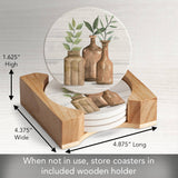 Nature's Greenery Round Stone Coasters w/Wooden Holder