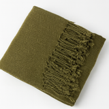 Olive Green Classic Woven Fringed Throw Blanket