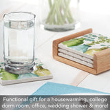 Greenery 4-Pack Stone Coasters in Wooden Holder