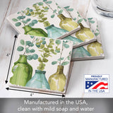 Greenery 4-Pack Stone Coasters in Wooden Holder