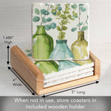 Greenery 4-Pack Stone Coasters in Wooden Holder