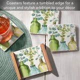 Greenery 4-Pack Stone Coasters in Wooden Holder