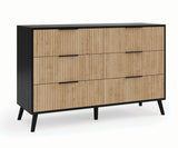 elite Woodworking mid century modern dresser with fluted drawer fronts and turned legs american made solid wood custom finished