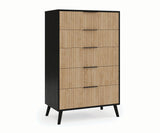 elite Woodworking mid century modern 5 Drawer Tall Chest with fluted drawer fronts and turned legs