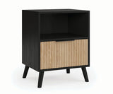 elite Woodworking mid century modern Hilton 1 Drawer nightstand with Fluted Drawer fronts and turned legs American made solid wood custom finished