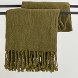 Olive Green Classic Woven Fringed Throw Blanket