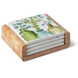 Greenery 4-Pack Stone Coasters in Wooden Holder