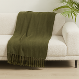 Olive Green Classic Woven Fringed Throw Blanket