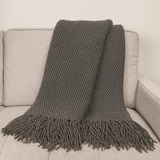 Knit Textured 50"x60" Throw Blanket with Fringe