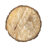 "White Flower Stems" Single Mango Wood Bark Edged Coasters
